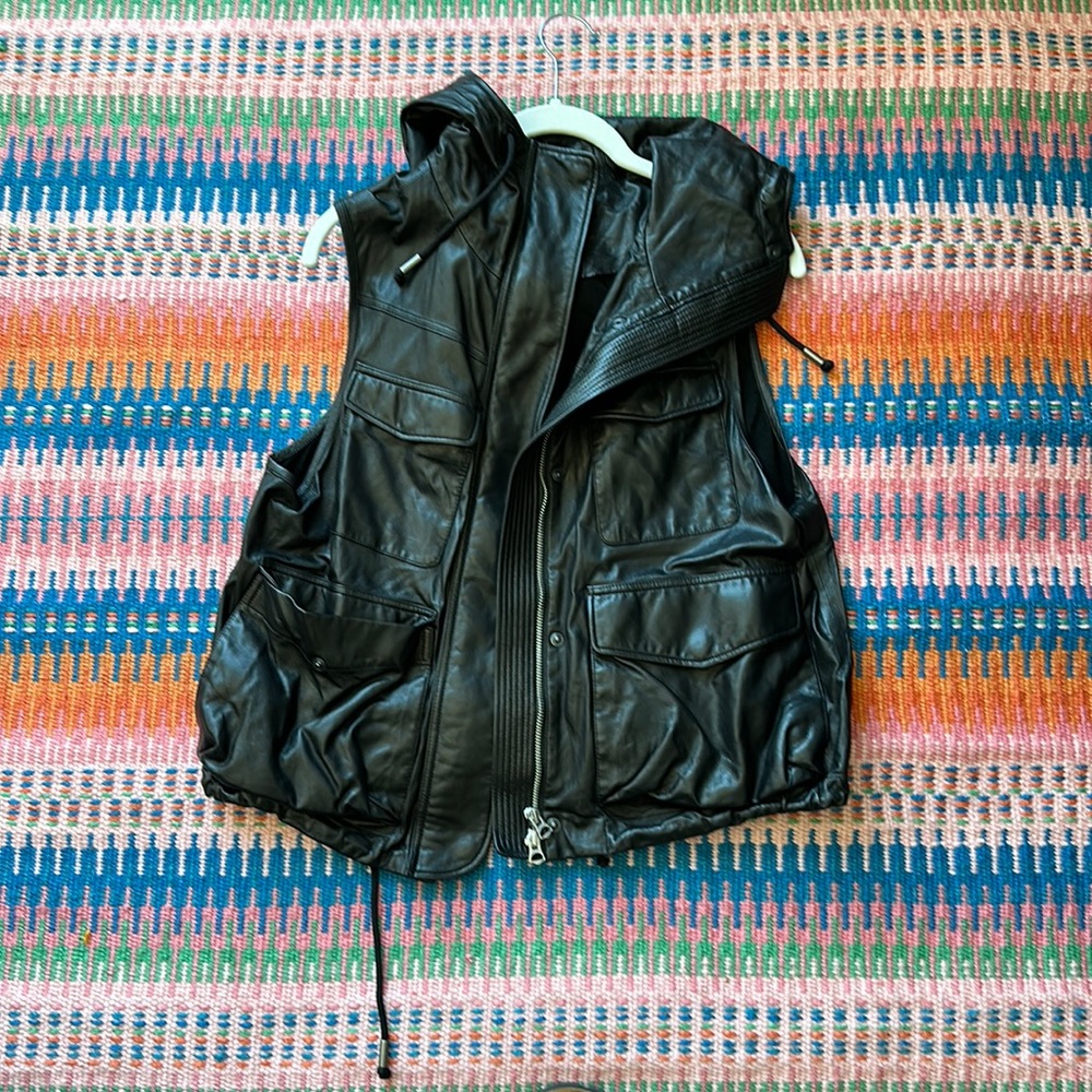 Rag&Bone Lamb Leather Hooded Cargo Vest